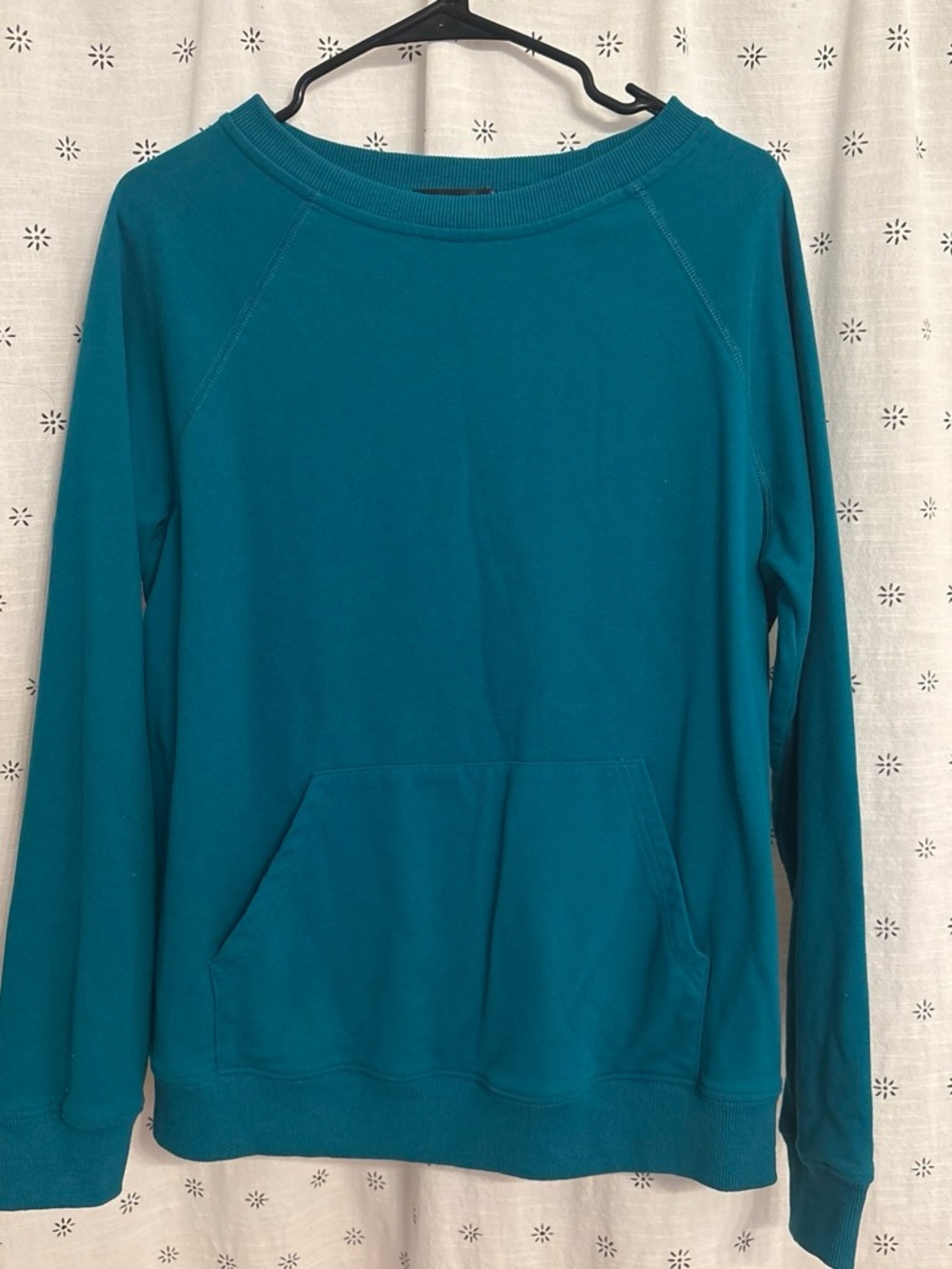 Amazon Teal Crewneck Pullover Sweater with Kangaroo Pocket